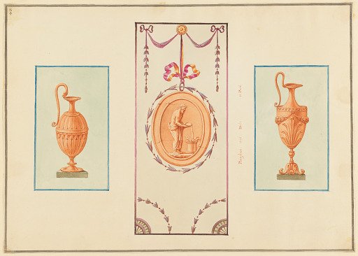 Ornament Design, Urns and Cameo with Sacrifice to Jupiter Ammon