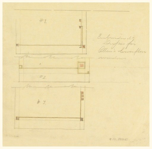 Embroidered Drapes for Lower Floor Windows, Henry J. Allen Residence, Wichita, Kansas
