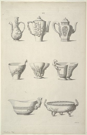Designs for Tableware, Plate XVI of Designs of Chinese Buildings, Furniture, Dresses, Machines and Utensils.
