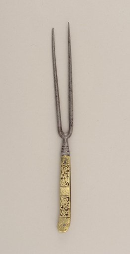 Two Long Tined Fork with Brass Panel Decoration