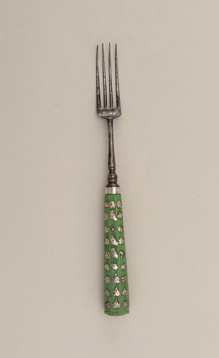 Fork with Green-stained Ivory and Silver Applieque Handle
