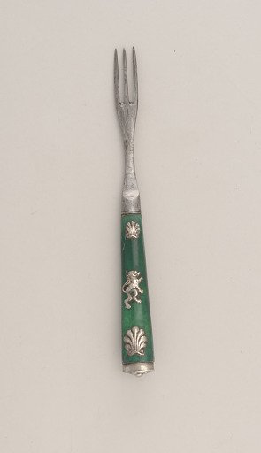 Fork with Green-stained Ivory and Silver Applique Handle