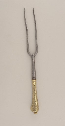 Large Two Tined Serving Fork with Brass Handle