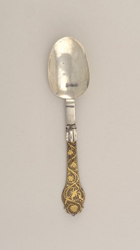 Folding Spoon with Damascened Floral Handle