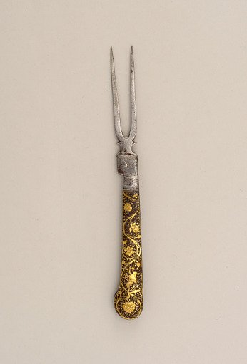 Folding Fork with Damascened Floral Handle