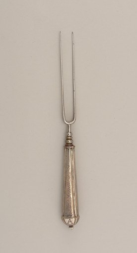 Two Tined Fork With Engraved Braided Pattern