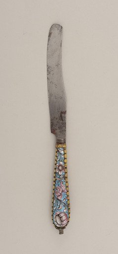 Knife with Blue and Pink Foral Enamel Handle