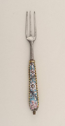 Fork with Blue and Pink Foral Enamel Handle