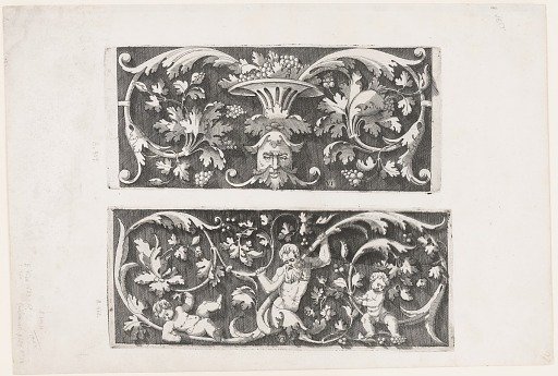 Ornamental Foliage with a Mask and a Bowl of Fruit (Autre, offrant au milieu d'en bas un mascaron...) Ornamental Foliage with an Old Man and Two Children