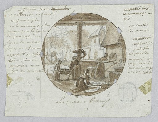 Design for a Painted Porcelain Plate, Les Prunes et Pruneaux (Plums and Prunes) for the Service des Objets de Dessert (Dessert Service)