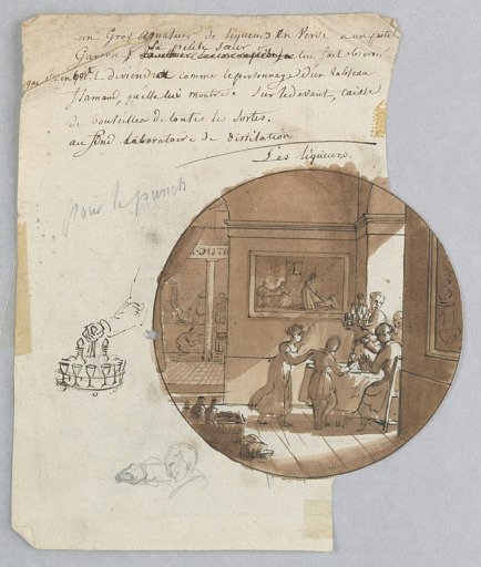 Design for a Painted Porcelain Plate, Les Liqueurs (Liqueurs) for the Services des Objets des Dessert (Dessert Service)
