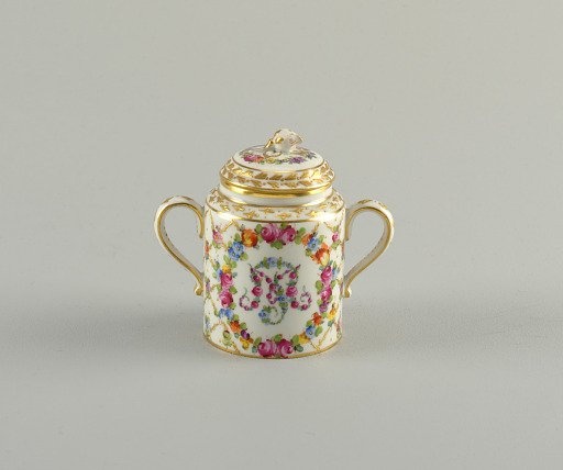 Two-Handled Sugar Bowl with Monogram and Diamond Lattice Pattern