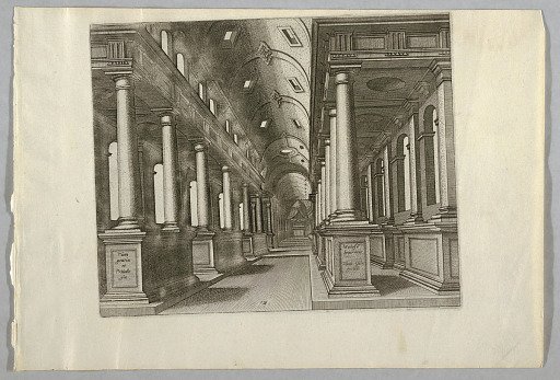View of a Barrel-vaulted Arcaded Hall with a Baldachino at Far End