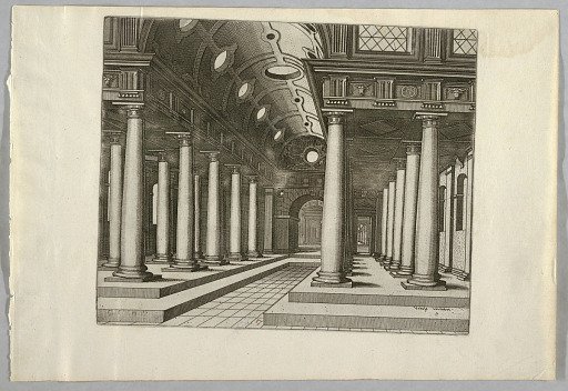 View of an Arcaded Hall with Central Portion Barrel-vaulted