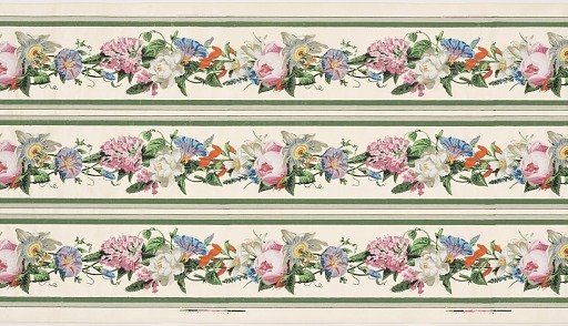 Scrolling polychrome passion flower floral garlands