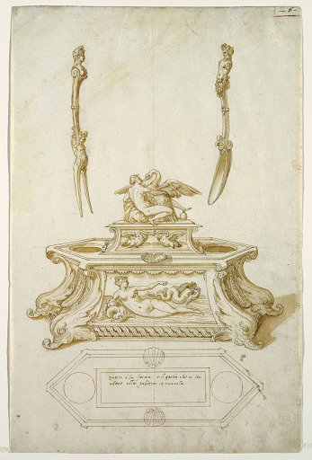 Design for a Salt Cellar and Egg Dish with Fork and Spoon