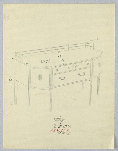 Design for Sideboard with Brass Rail and Rounded Corners