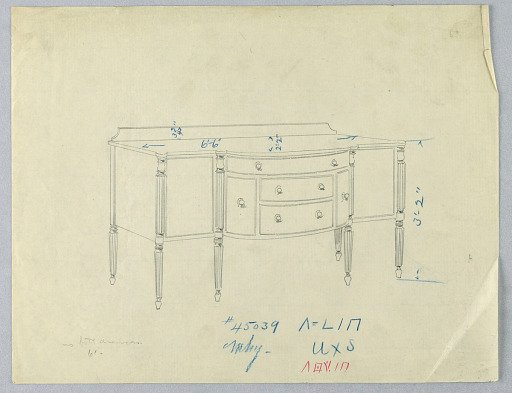 Design for Six-legged Sideboard with Five Central Drawers