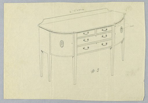 Design for Six-legged Sideboard with Rounded Front and Four Drawers
