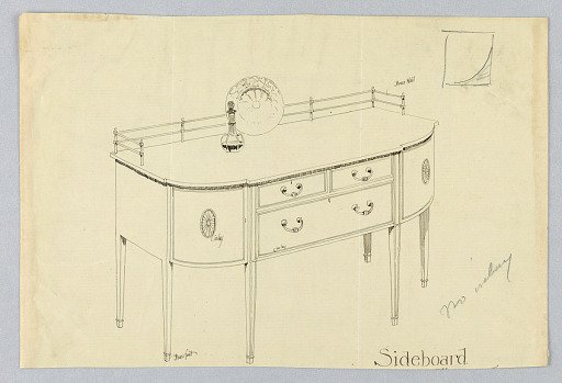 Design for Sideboard with Brass Rail and Brass Feet