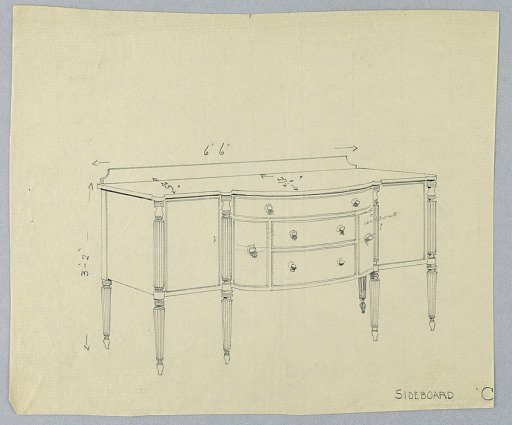 Design for Sideboard "C" with Six Legs and Five Drawers