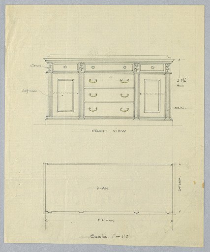Elevation and Plan for Sideboard with Reeded Pilasters