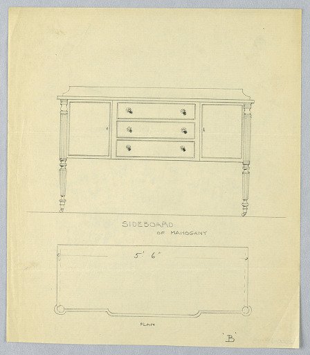 Design in Plan and Elevation for Mahogany Sideboard on Casters