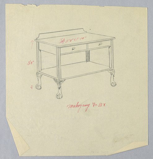 Design for Serving Table of Mahogany with Ball and Claw Feet