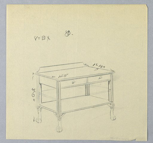 Design for Serving Table with Two Shelves and Ball and Claw Feet