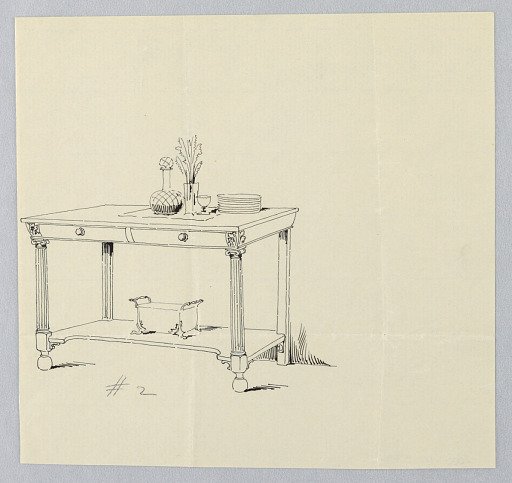 Design for Serving Table with Columnar Front Legs and Two Drawers