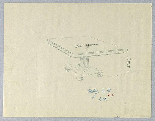 Design for a Square Dining Table on Scroll-Like Feet