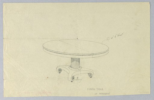 Design for Round Dining Table of Mahogany on Scroll-Like Feet