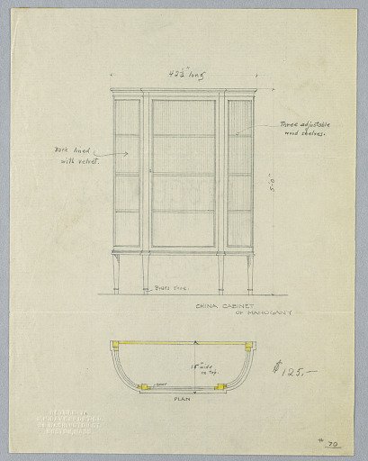 Design for China Cabinet of Mahogany in Elevation and Plan