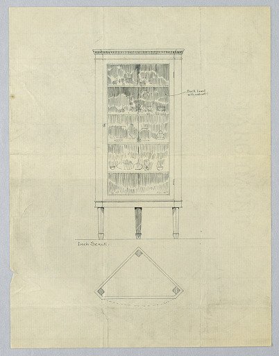 Plan and Elevation for Triangular Corner Cabinet