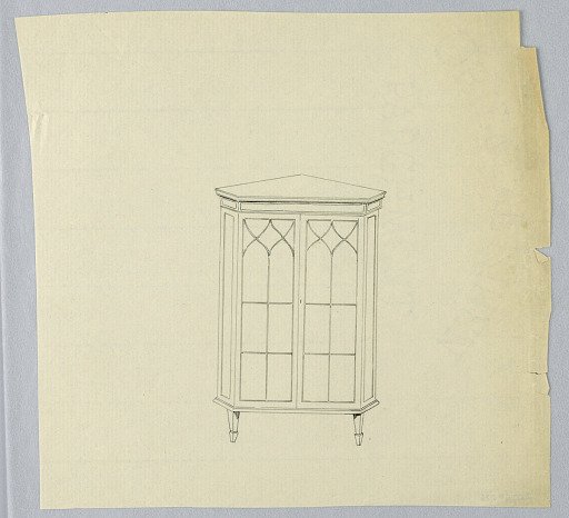 Design for Corner Cabinet with Gothic-Style Glass Door Panels