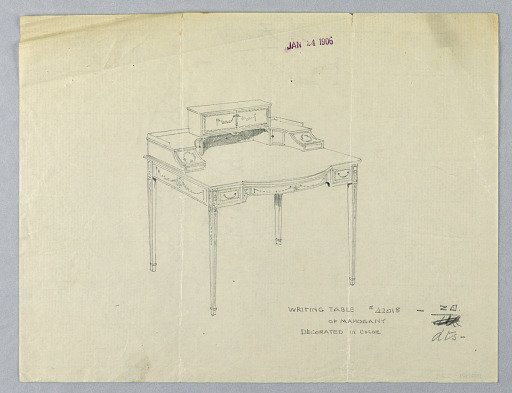 Design for Writing Table #42018 of Mahogany, Decorated in Color