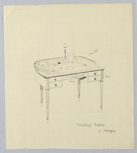 Design for Semi-Circular Writing Table with Brass Railing