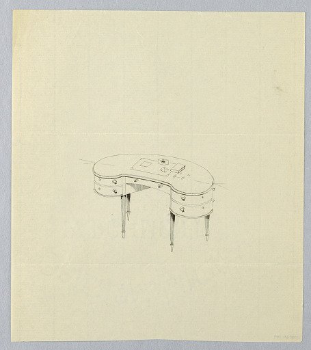 Design for Kidney-Shaped Writing Table with Blotter and Book Atop