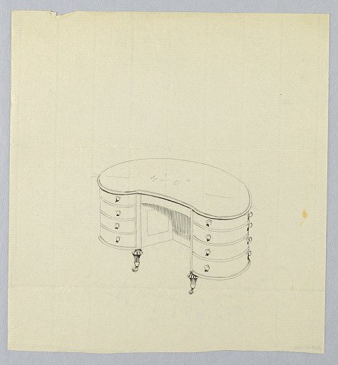 Design for Kidney-Shaped Writing Table with Eight Drawers