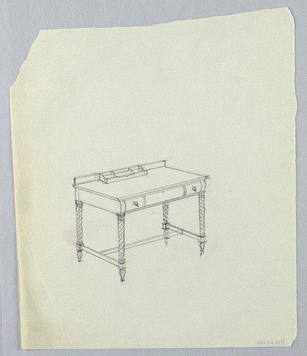 Design for Writing Table with Turned Legs and Six-Cubbyhole Nest Atop