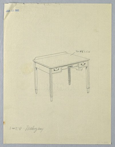Design for Writing Table with Carved Floral Decoration on Center Front Panel