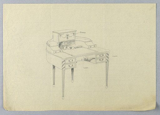 Design for Ornate, Three-Tiered, Semi-Circular Writing Table