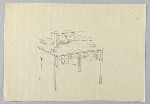 Design for Ornate, Three-Tiered, Rectangular Writing Table