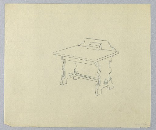 Design for Writing Table in the Mission Style with Carved Backboard