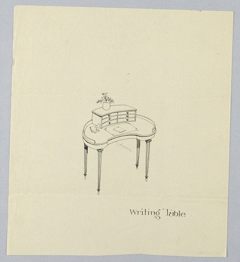Design for Kidney-Shaped Writing Table with Six-Drawer Upper Cabinet