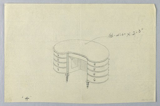 Design for Kidney-Shaped Writing Table "A" with Eight Drawers