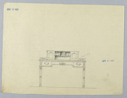 Design for for Ornate Writing Table with Pierced Railing