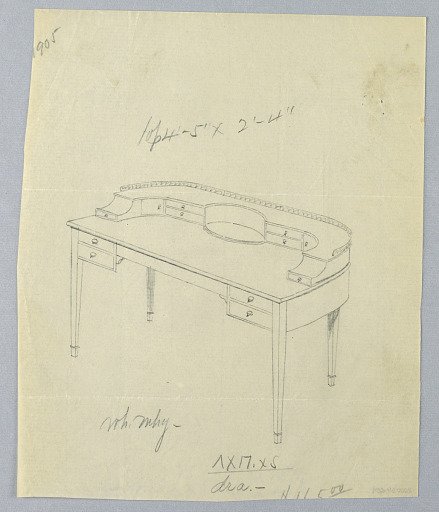 Design for Long Semi-Circular Writing Table with Railing Atop