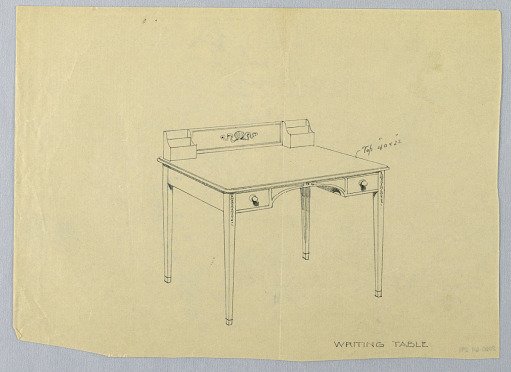 Design for Rectangular Writing Table with Carved Shell Decoration on Backboard