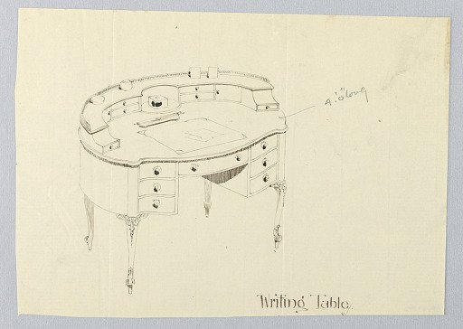 Design for Oval Writing Table with Blotter and Letter Opener Atop